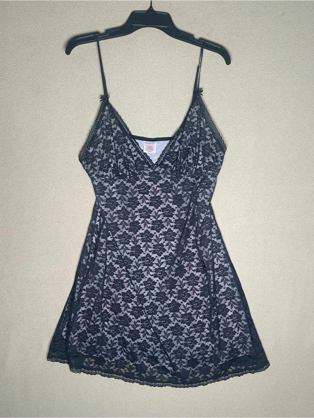 Black Lace Overlay V-Neck Chemise Slip dress - Lingerie fully lined Large